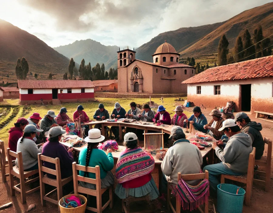 DALL·E 2025-02-26 17.34.25 - Fotografía realista en alta resolución de talleres comunitarios en pueblos rurales de Perú. Personas de diferentes edades participando en